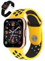 Champion Smartwatch C033 - Aro dourado, caixa preta, pulseira amarela e preta.