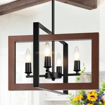 Chandelier Lynnoland 17", 4 luzes, moldura de madeira rústica