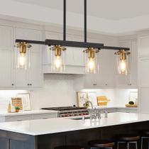 Chandelier XvmBVM, ilha de cozinha de 4 luzes, preto/dourado, metal