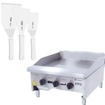 Chapa Americana Profissional 60cm a Gás 8mm Lisa Inox CG60 e Conjunto de Espátulas - Venâncio