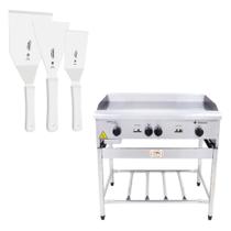 Chapa Americana Profissional 90cm a Gás 18mm Lisa Inox Com Pé Cgp90 e Espátulas - Venâncio
