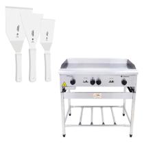 Chapa Americana Profissional 90cm a Gás 18mm Lisa Inox Com Pé Cgp90 e Espátulas - Venâncio