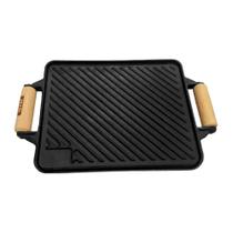 Chapa Bifeteira Dupla Face Ferro Alça Madeira 23x28cm Gás Indução Rig Fundidos