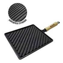 Chapa Bifeteira Ferro Fundido Estriada Cabo De Madeira Chapa Bifeteira Ferro Fundido Estriada Cabo De Madeira