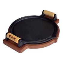 Chapa Bifeteira Ferro Redonda Suporte Madeira 24cm Preta Rig Fundidos Chapa Bifeteira Ferro Redonda Suporte Madeira 24cm Preta Rig Fundidos