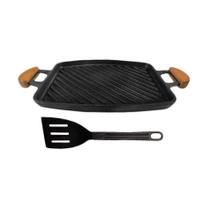 Chapa Bifeteira Grill Antiaderente Alça 31x24cm e Espátula Chapa Bifeteira Grill Antiaderente Alça 31x24cm e Espátula