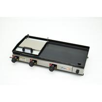 Chapa Chapeira De Lanches Porções Hambúrguer a Gás 70x30cm 3 Queimadores Borda Alta Com Prensa