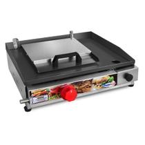 Chapa Chapeira de Lanches Porções Hambúrguer a Gás Inox 40x35 cm Borda Alta Com Prensa Abafador