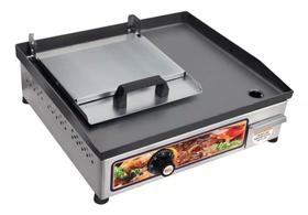 Chapa Chapeira Eletrica 40x35 Cm Borda Alta Com Prensa Para Lanches Porções Sanduicheira