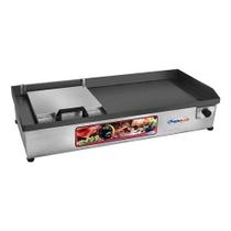 Chapa Chapeira Eletrica De Lanches Porções Hot Dog Hamburguer 70X30cm Borda Alta Com Abafador