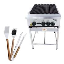 Chapa Charbroiler Americana Profissional Grill 45cm Gás Inox Com Pé Cggp45 e Utensílios - Venâncio