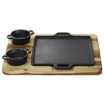 Chapa de Ferro 22x22cm com Molheira e Suporte de Madeira - Santana Chapa de Ferro 22x22cm com Molheira e Suporte de Madeira - Santana