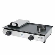 Chapa De Lanche Com Prensa 60x30 Inox A Gás 2 Bocas Pratic + Anel de Ovo