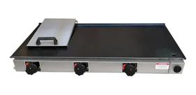 Chapa De Lanche Com Prensa 80x40 Inox A Gás 3 Bocas + Anel Ovo