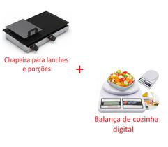 Chapa De Lanche Hot Dog C/ Prenssa 30x60 Á Gás + Balnça digital de alimentos - Fergold