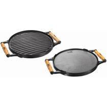 Chapa Dupla Face Redonda Alça de Madeira 30x30x2,5 cm