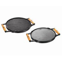 Chapa Dupla Face Redonda Alça de Madeira Panela Mineira 30cm