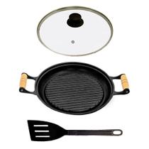 Chapa Grill Redonda Antiaderente 23cm Alumínio Fundido com Tampa e Espátula Alumínios Vitória
