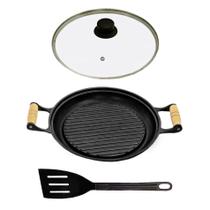 Chapa Grill Redonda Antiaderente Alça T/V 23x23cm e Espátula Chapa Grill Redonda Antiaderente Alça T/V 23x23cm e Espátula