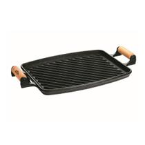 Chapa Grill Retangular Ferro Fundido Alça Madeira 33x25cm Preto Panela Mineira Chapa Grill Retangular Ferro Fundido Alça Madeira 33x25cm Preto Panela Mineira