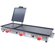 Chapa Lanche Bifeteira A Gás 90x30 Aço Inox Com Prensa Cefaz