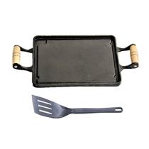 Chapa Lisa Antiaderente Alça Madeira 28x23cm e Espátula Chapa Lisa Antiaderente Alça Madeira 28x23cm e Espátula