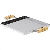 Chapa Para Fogão e Churrasqueira Com Alça de Madeira Inox SF Chapa Para Fogão e Churrasqueira Com Alça de Madeira Inox SF