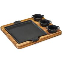 Chapa petisco 24x24cm com suporte madeira Panela Mineira