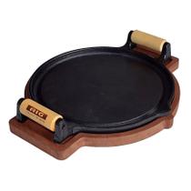 Chapa Petisco de Ferro Redonda com Suporte de Madeira 24cm