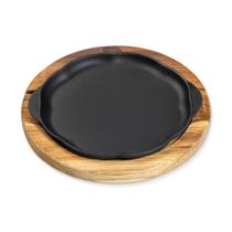 Chapa Petisco Redonda Ferro Fundido com Suporte Madeira Grelhar Preta Panela Mineira Chapa Petisco Redonda Ferro Fundido com Suporte Madeira Grelhar Preta Panela Mineira
