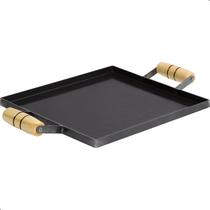 Chapa Portátil Para Churrasqueira Com Alça Madeira Preto Chapa Portátil Para Churrasqueira Com Alça Madeira Preto