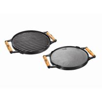 Chapa Redonda Ferro Dupla Face Com Alça Madeira