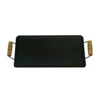 Chapa Retangular Em Aço Carbono 42cm Com Cabos De Madeira Bifeira Lanche Porções Fogão a Lenha Churrasqueira Rancho Pesc