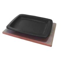 Chapa Tepan 16x20 para Porções em Ferro com Aparador de Madeira para Mesa Rig Fundidos Chapa Tepan 16x20 para Porções em Ferro com Aparador de Madeira para Mesa Rig Fundidos