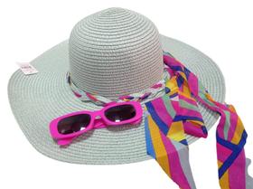 Chapéu Aba Larga Praia Verão + Oculos Tik Tok Feminino - dinka