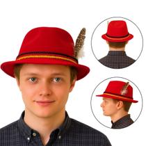 Chapéu Alemão Tradicional Vermelho Pena Pluma Oktoberfest Chapéu Alemão Tradicional Vermelho Pena Pluma Oktoberfest