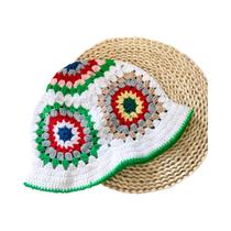 Chapéu Balde de Crochê Multicolorido Feminino - Estilo Y2K com Flores - Feito à Mão