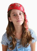 Chapéu Bandana Pirata Com Nó Vermelho Com Caveirinhas Prata