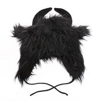 Chapéu Black Bull Demon Plush Horned Headwear Halloween para adultos Chapéu Black Bull Demon Plush Horned Headwear Halloween para adultos