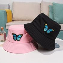 Chapéu Boné Bucket Hat Preto com Bordado Borboleta Unissex