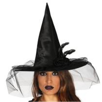 Chapéu Bruxa Adulto Feminino Com Véu Luxo pra Festa Halloween