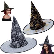 Chapeu Bruxa Hallowen Carnaval Kit 2 Uni Festa Fantasia Cosplay Mago Feiticeira Bruxinha Magico Evento Tematico
