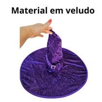 Chapéu Bruxa Roxo Grande Veludo Fivela Luxo Halloween