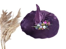 Chapéu bruxa veludo na cor roxa luxuoso com flores Chapéu bruxa veludo na cor roxa luxuoso com flores