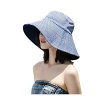 Chapéu Bucket Feminino Listrado Dupla Face Com Aba Larga Dobrável Para Proteção Solar - Ideal Para - FAITOLAGI