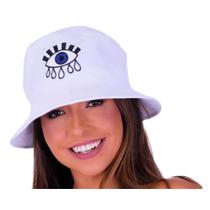 Chapéu Bucket Hat Boné Feminino Bordado Olho Grego Branco Chapéu Bucket Hat Boné Feminino Bordado Olho Grego Branco