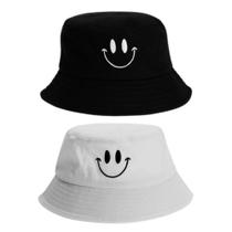 Chapéu Bucket Hat Boné Feminino Bordado Sorriso Branco
