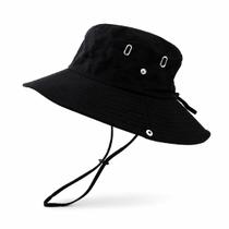 Chapéu Bucket Hat Unissex Aba Larga Proteção UV Dobrável Leve Praia Pesca Trilha Cor:Preto