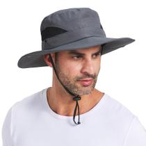 Chapéu Bucket Sun PFFY para Homens - Aba Larga 7,6cm, UPF 50+ (Cinza Escuro)