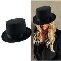 Chapéu Cartola Preto de Feltro com Copa Média Alta Mágico Unissex Chapéu Cartola Preto de Feltro com Copa Média Alta Mágico Unissex
